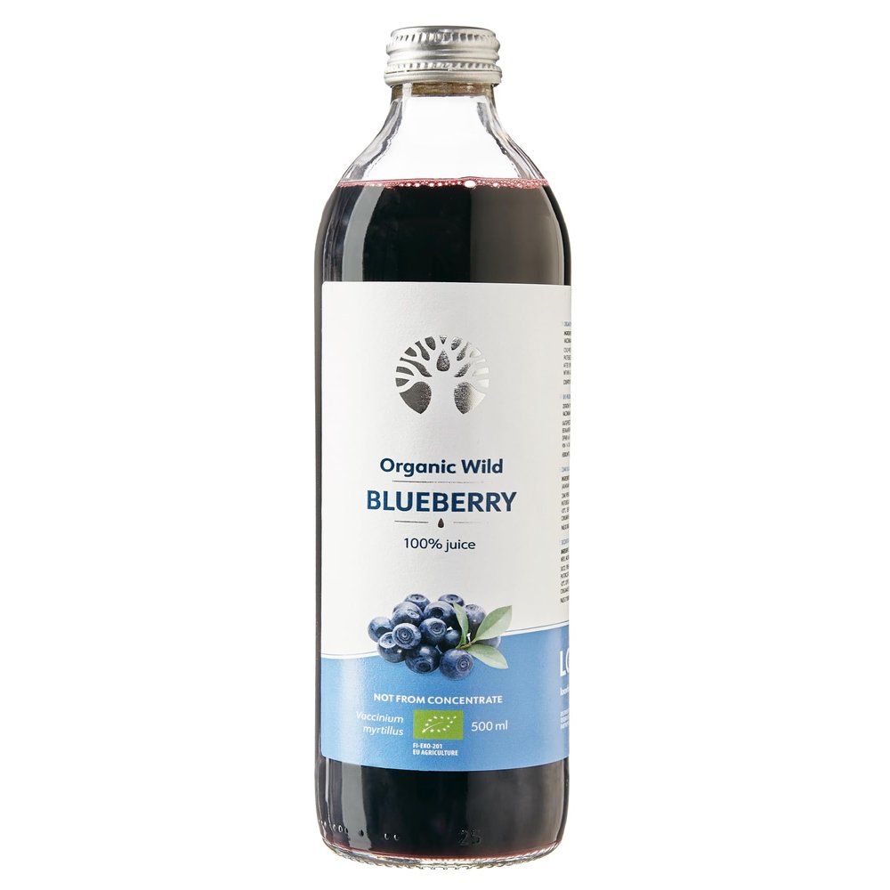 LOOV Wild Blueberry Juice Organic, 500 ml, Wild-Crafted from Nordic Forests, High in Antioxidants, 100% from Directly Pressed Blueberries, Not from Concentrate, No Water Added, No Added Sugar