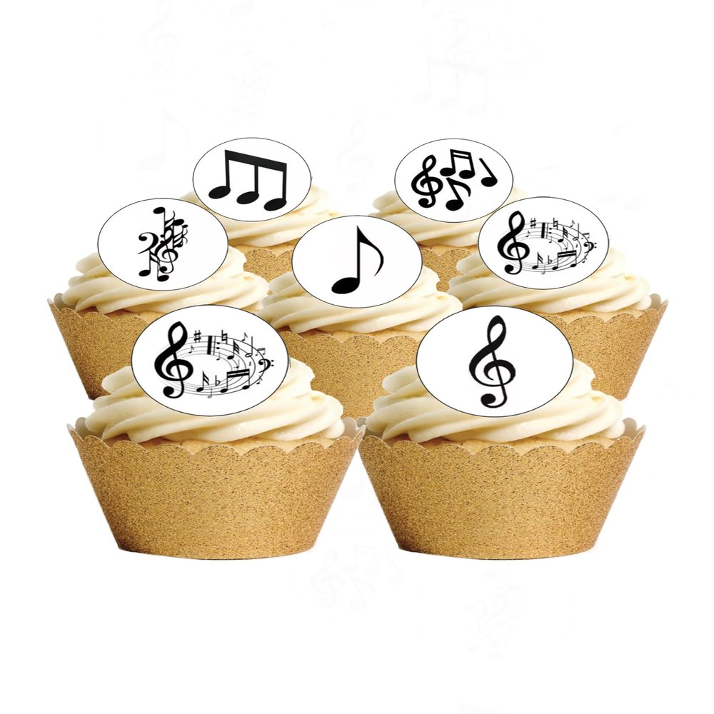 24 Precut Musical Music Note Edible Wafer Paper Cupcake Cake Toppers Decorations