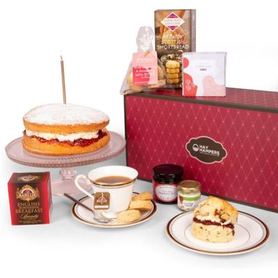Birthday Cake Hamper - Victoria Sponge Cake, Fruit Scone, Fudge, Cookies & Tea Gift Set - Afternoon Tea Hamper, Birthday Hampers for Women & Men - by Hay Hampers