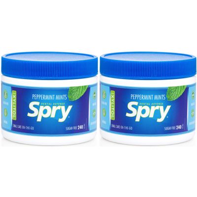 Spry Xylitol Peppermint Sugar Free Candy - Breath Mints That Promote Oral Health, Dry Mouth Mints That Increase Saliva Production, Stop Bad Breath, 240 Count (Pack of 2)
