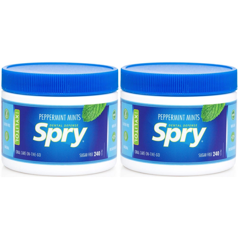 Spry Xylitol Peppermint Sugar Free Candy - Breath Mints That Promote Oral Health, Dry Mouth Mints That Increase Saliva Production, Stop Bad Breath, 240 Count (Pack of 2)