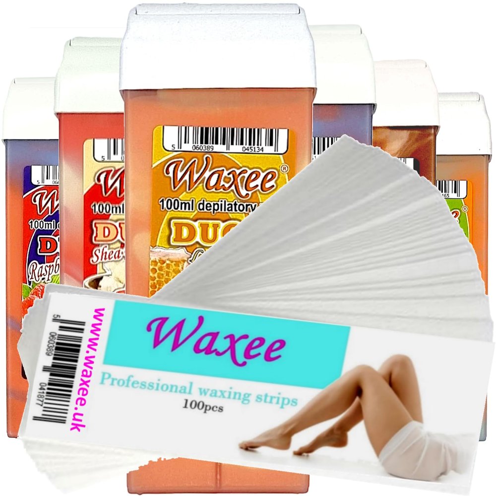 6x 100ml Roller ROLL ON WAX CARTRIDGE + 100 strips Body & Leg"Waxee" NEW FORMULA (FOR MAN)