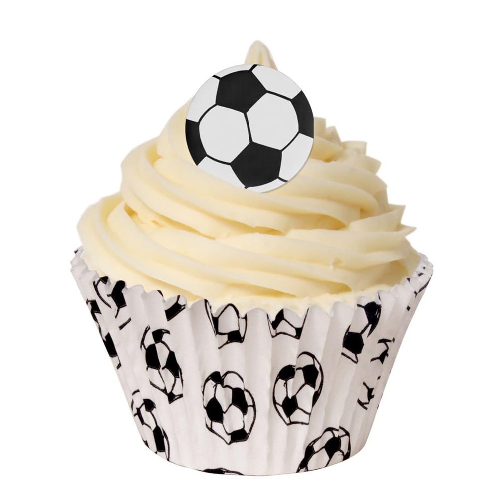 12 Edible Wafer Cake Decorations: Round Edible Footballs