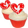 12 Edible Wafer Cake Decorations: Love Dove Hearts view 1