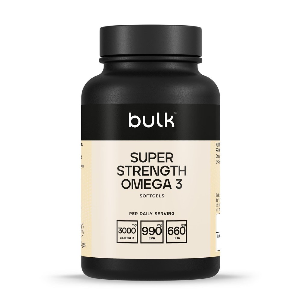 Bulk Super Strength Omega 3 Softgels, 3000 mg per Serving, 990 mg EPA & 660 mg DHA per Serving, Pack of 90, 1 Month Supply, Packaging May Vary