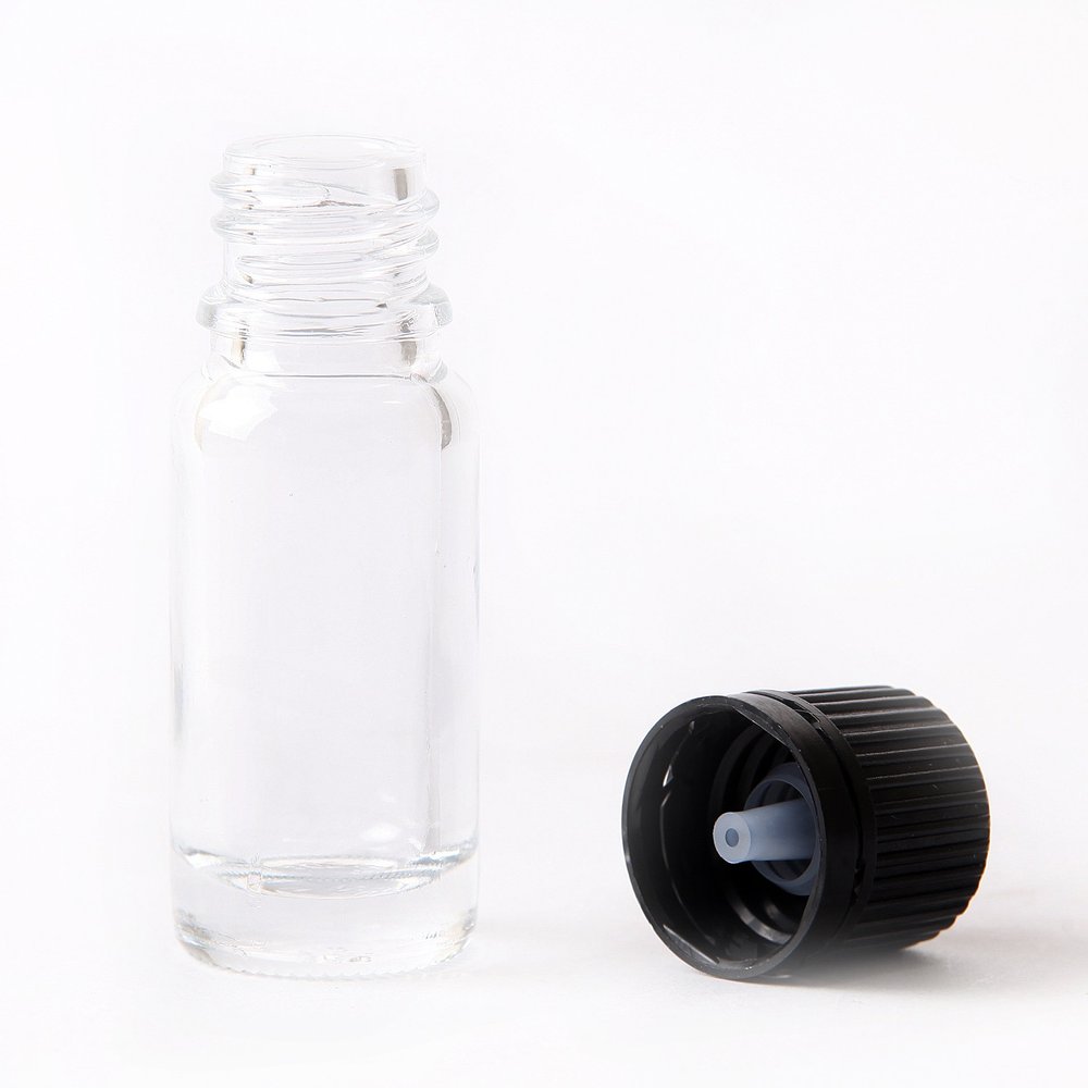 10ml Clear Glass Boston Round Bottle (with Black Tamper Evident Cap & Dropper) (10)