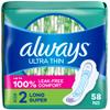 Always Ultra Thin Pads with Wings, Size 2, Long Super, 58 Count view 1