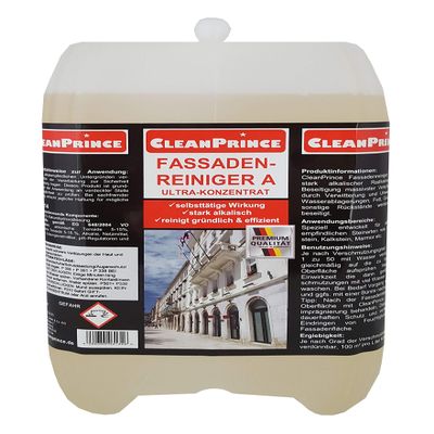 CleanPrince Facade Cleaner, 5 Liters, Ultra-Concentrate Alkaline Exterior Cleanser for All Stone, Concrete Blocks, Lime, Marble etc., Yield 100m2/Liter