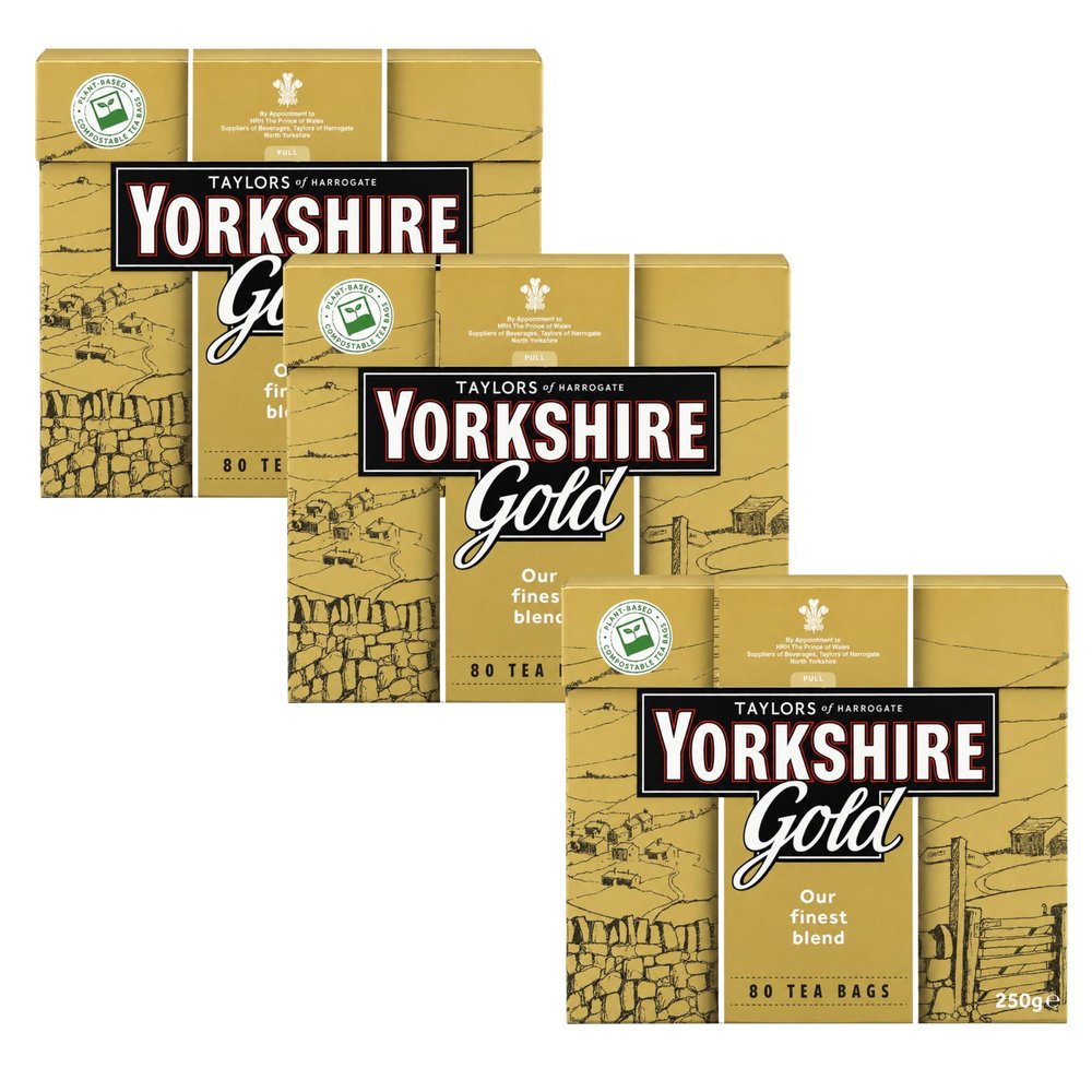 Bundle of 3 - Taylors of Harrogate Yorkshire Gold 80 Tea Bags x 3 Delivers 3-5 Days USA.