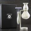 3 Pcs Men's Shaving Set in Ivory. Comes with White Badger Hair Brush,De Safety Razor & Dual Stand. Great as A Gift to Him. view 1