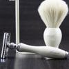 3 Pcs Men's Shaving Set in Ivory. Comes with White Badger Hair Brush,De Safety Razor & Dual Stand. Great as A Gift to Him. view 3