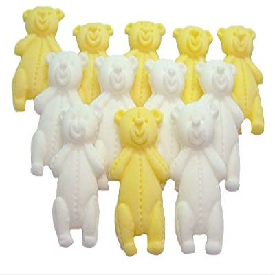 12 Mixed Coloured Little Teddies Edible Cupcake Cake Toppers (6 White 6 Yellow)