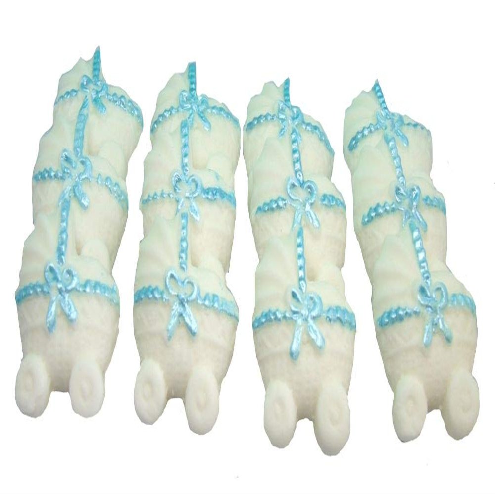 12 White Baby Prams Edible Baby Shower Cupcake Toppers (Blue Ribbon)