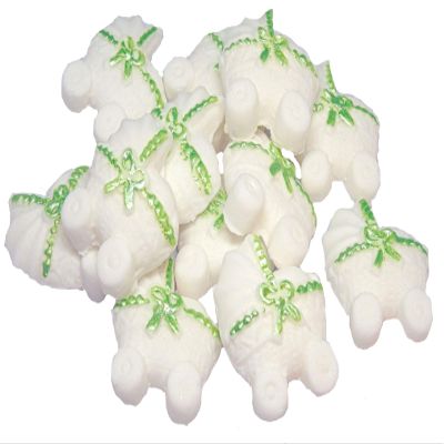 12 White Baby Prams Edible Baby Shower Cupcake Toppers (Green Ribbon)
