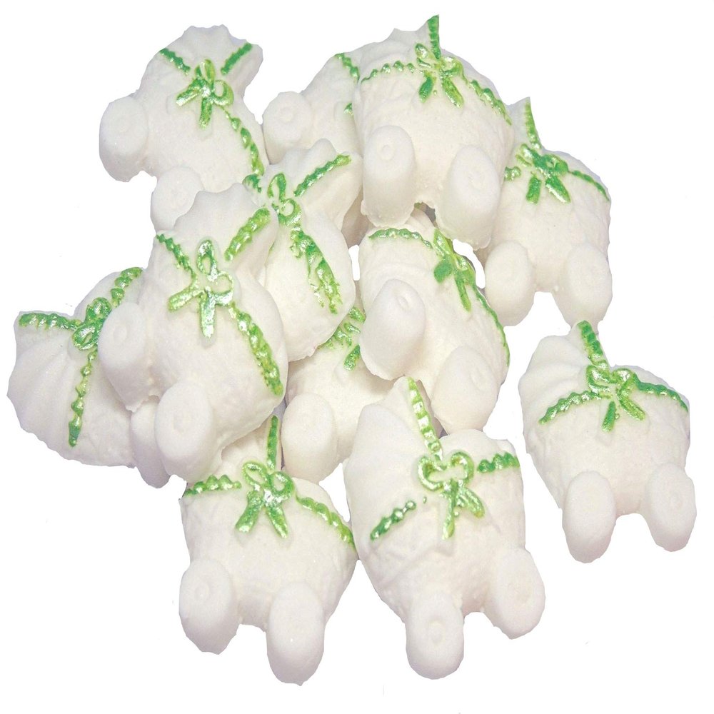 12 White Baby Prams Edible Baby Shower Cupcake Toppers (Green Ribbon)