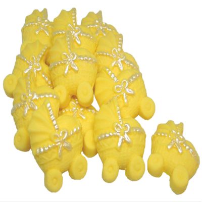 12 Coloured Edible Baby Prams Baby Shower Cupcake Toppers (Yellow)