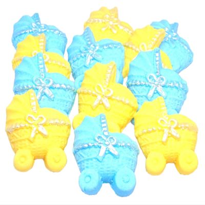 12 Coloured Edible Baby Prams Baby Shower Cupcake Toppers (6 Blue 6 Yellow)