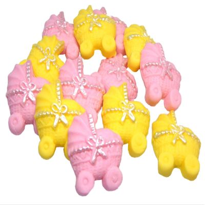12 Coloured Edible Baby Prams Baby Shower Cupcake Toppers (6 Pink 6 Yellow)