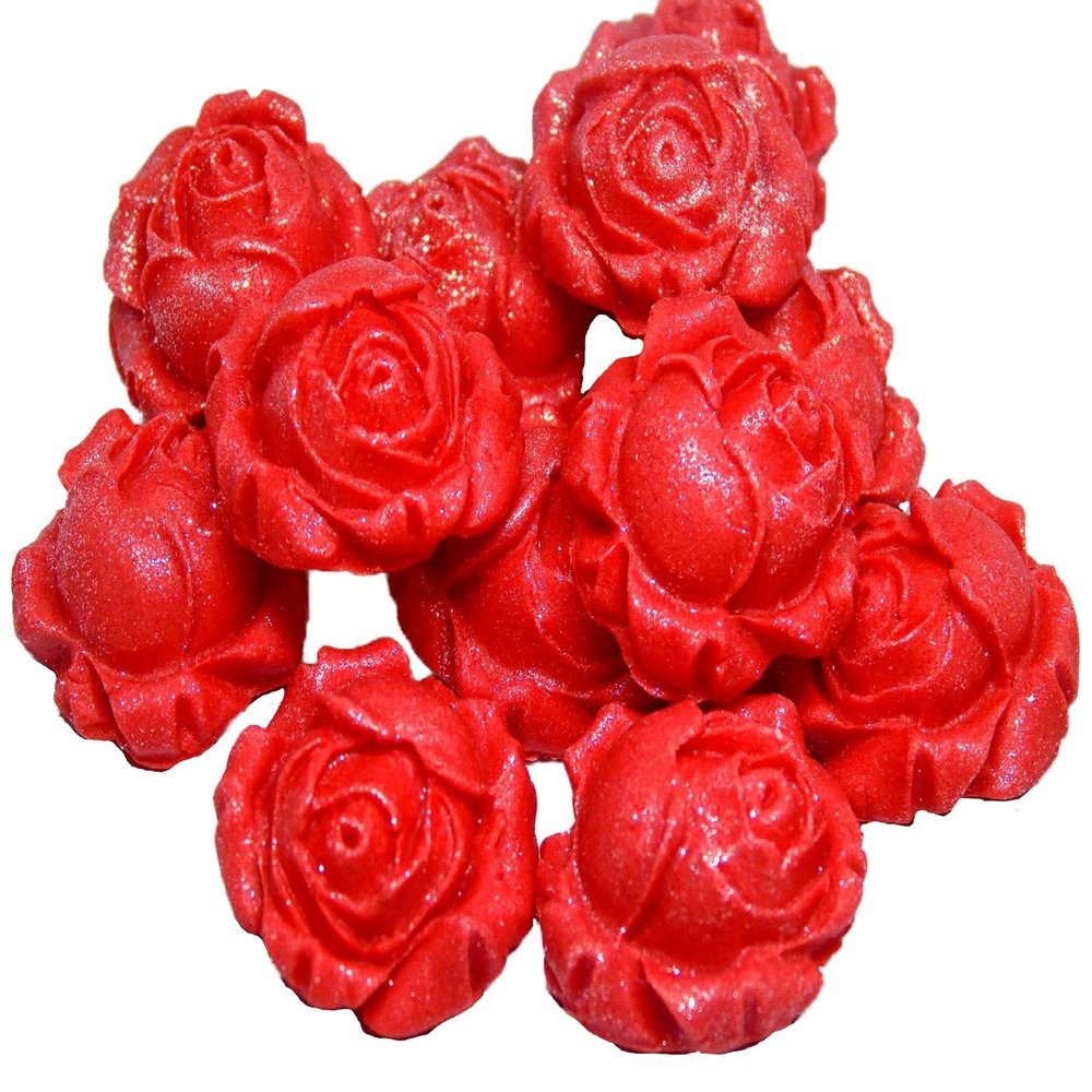12 Rose Buds Flower Cupcake Cake Topper Decorations (Red)