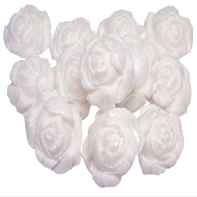 12 Rose Buds Flower Cupcake Cake Topper Decorations (White)