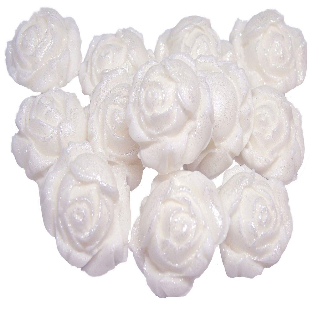 12 Rose Buds Flower Cupcake Cake Topper Decorations (White)