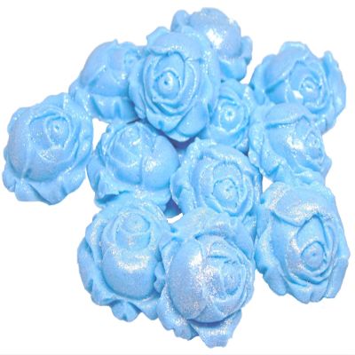 12 Rose Buds Flower Cupcake Cake Topper Decorations (Blue)