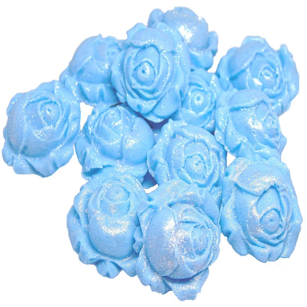 12 Rose Buds Flower Cupcake Cake Topper Decorations (Blue)