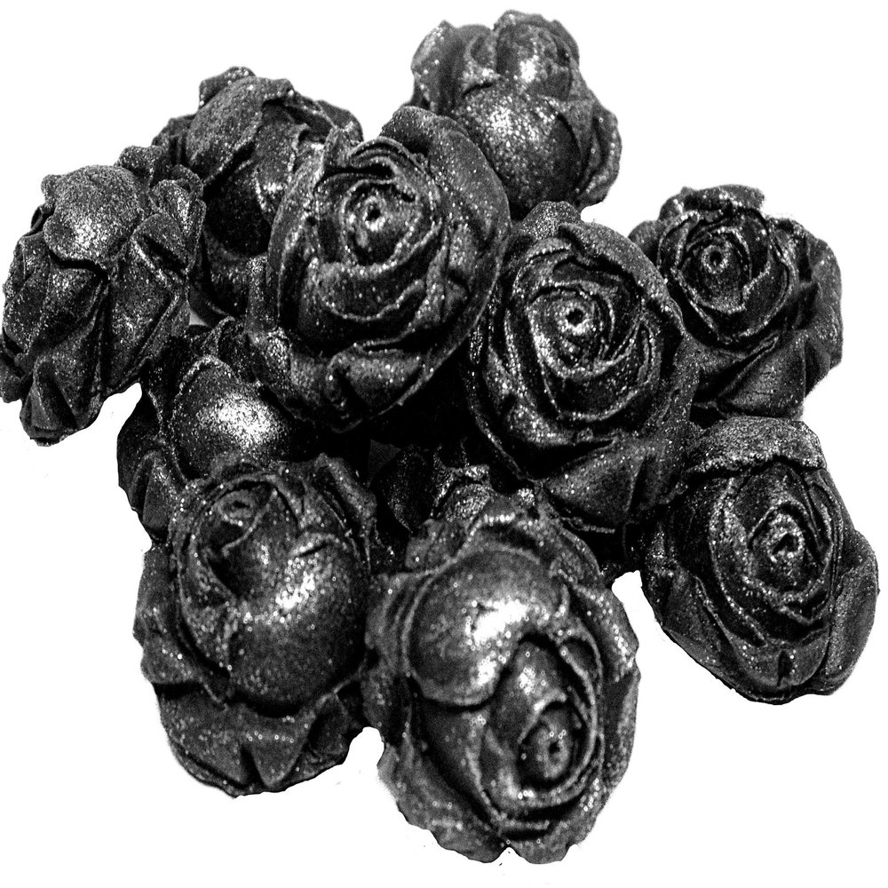 12 Rose Buds Flower Cupcake Cake Topper Decorations (Black)