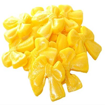 12 Edible Bows Cupcake Decorations Cake Toppers (Yellow)