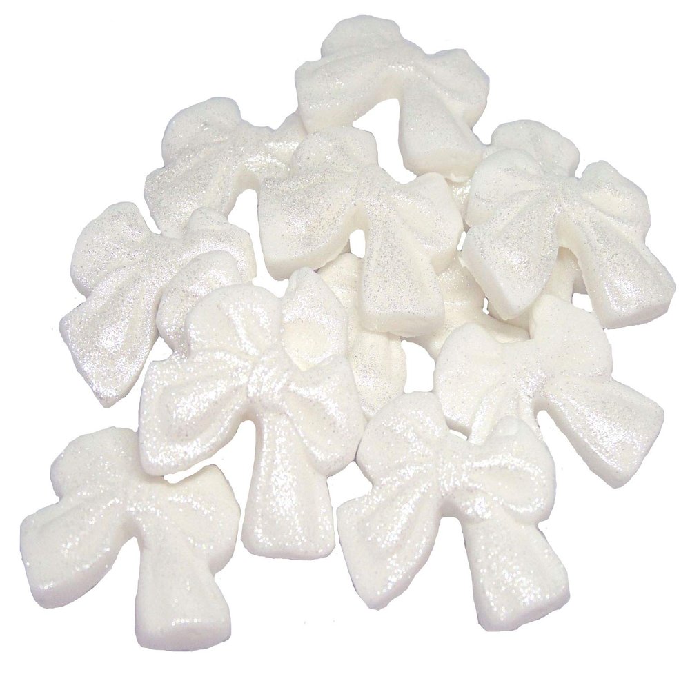 12 Edible Bows Cupcake Decorations Cake Toppers (White)
