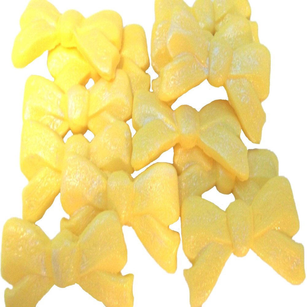 12 Large Bows Edible Cake Cupcake Topper Decorations (Yellow)