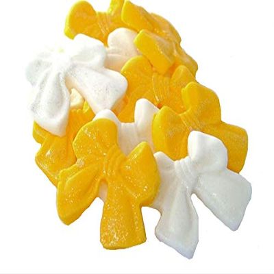 12 Edible Bows Cupcake Decorations Cake Toppers (6 White 6 Yellow)