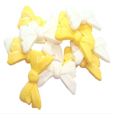 12 Mixed Large Bows Edible Cake Cupcake Topper Decorations (6 White 6 Yellow)