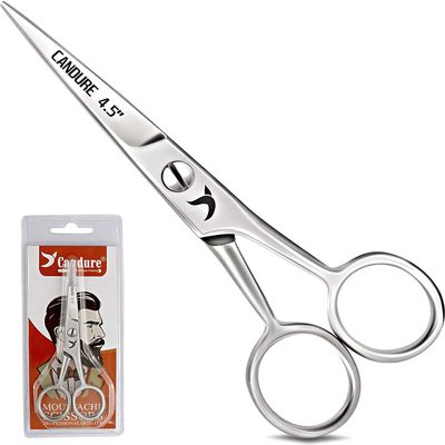 Candure Mustache Scissors Beard Trimming Cutting Kit for Facial Eyebrows Eyelashes Nose Hairs Shears Set (4.5")