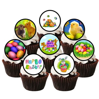 24 Easter Cupcake Toppers, Edible Bunny Cake Decorations