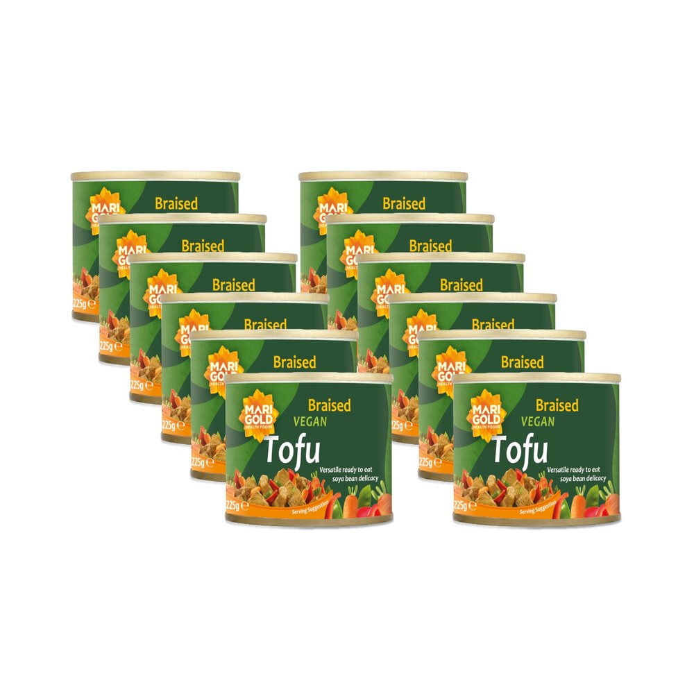 Marigold Braised Vegan Tofu, 225g (Pack of 12)  High Protein, Gluten-Free, Ready-to-Eat, Versatile Plant-Based Soya