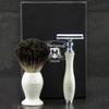 Haryali London Luxury Ivory Mens Shaving Set With Double Edge Safety Razor & Pure Black Badger Hair Brush Perfect Set For Men view 1