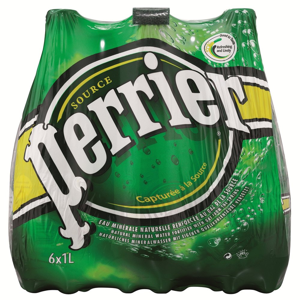 PERRIER Sparkling Mineral Water, 1 Liter, Pack of 6