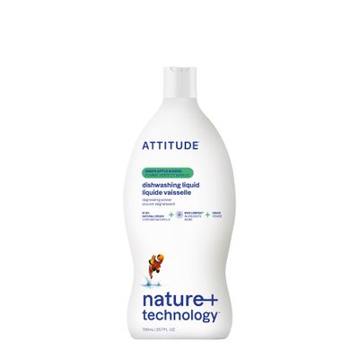 ATTITUDE Washing Up Liquid, EWG Verified, Plant-Based & Vegan Dish Soap, Naturally Derived, Green Apple & Basil Scent, 700 mL