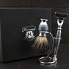 3 Pieces Men's Shaving Gift Set in Sliver Antique with Triple Edge Compatible Cartridge Head Razor,Black Badger Brush & Dual Stand for Both Razor & Brush .Perfect Set for Him view 1