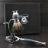 3 Pieces Men's Shaving Gift Set in Sliver Antique with Triple Edge Compatible Cartridge Head Razor,Black Badger Brush & Dual Stand for Both Razor & Brush .Perfect Set for Him view 2