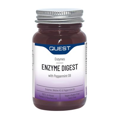 Quest Enzyme Digest with Peppermint Oil & Betaine. 180 Vegan Tablets for Bloated Stomach and Indigestion. Dairy and Gluten Free Enzymes Digestion Supplement for Bloating and Heartburn Relief (2 Pack)