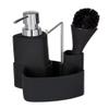 WENKO 3620127100 Wash up set Empire black - washing-up liquid dispenser, washing-up brush, dish cloth holder Capacity: 0.25 l, Soft-Touch ceramic, 11 x 19 x 12.5 cm, Black view 1