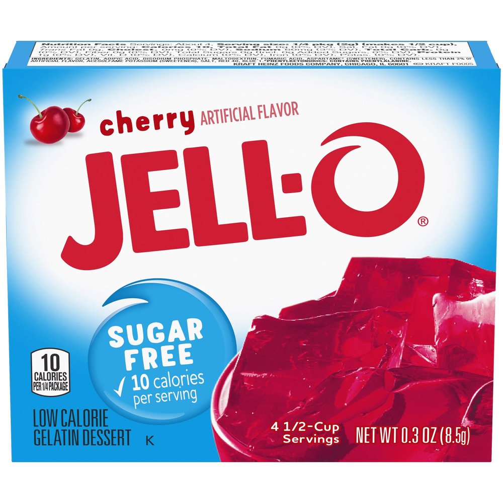 JELL-O JELLO Sugar Free Cherry Low Calorie Gelatin Dessert, 1 x 8.5 g