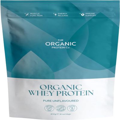The Organic Protein Co - Pure Unflavoured Organic Whey Protein Powder | Additive Free, Undenatured, Bioactive, UPF Free, Emulsifier Free, Primarily Grass Fed, Vegetarian, Gluten Free 400g