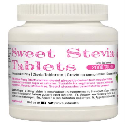 PINK SUN Stevia Tablets x 2000 Refill Tabs (Top up for 500 Tablet Dispenser) Sweetener Sugar Alternative Replacement Vegetarian Vegan Gluten Free Low Carb Non GM Zero Calories Bulk Buy