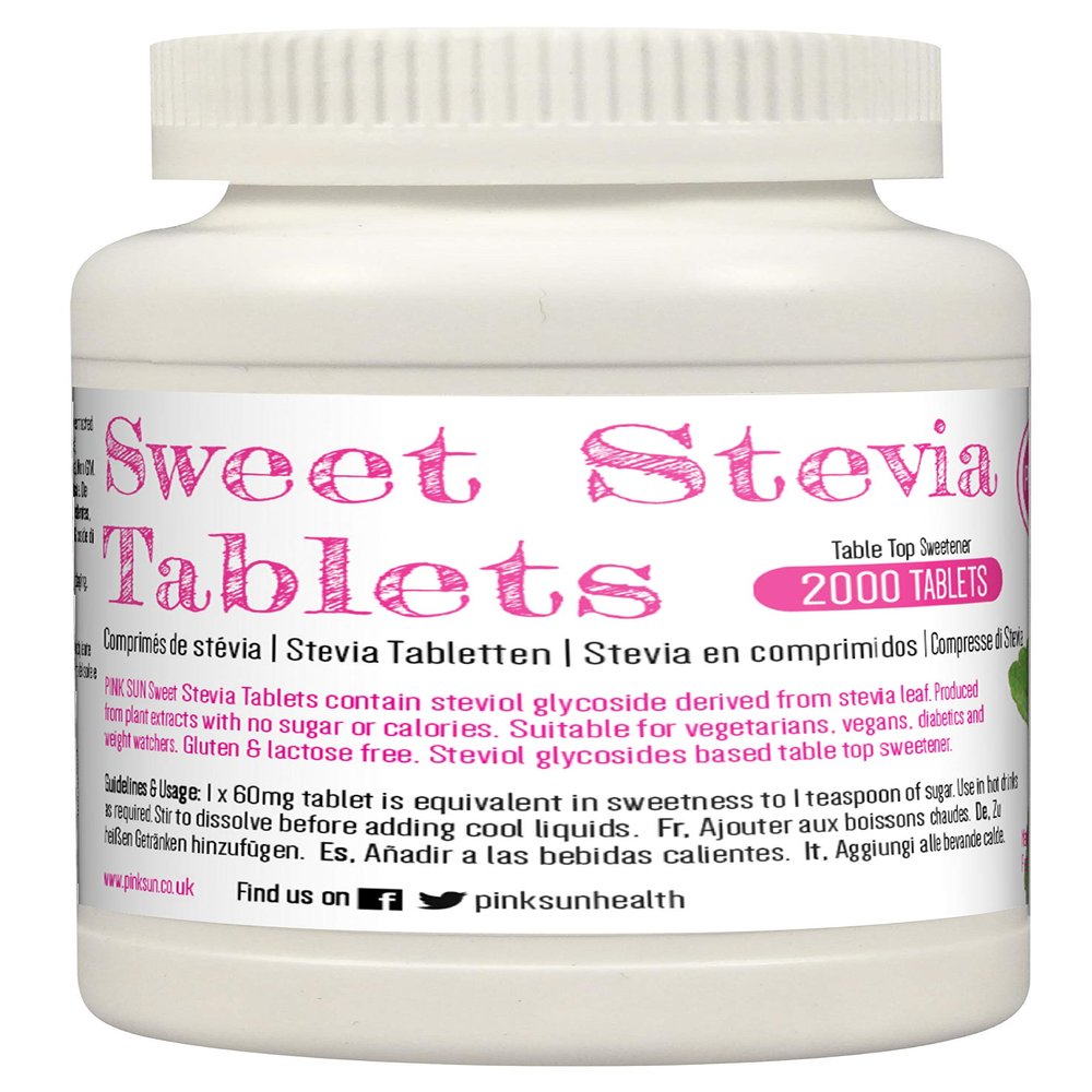 PINK SUN Stevia Tablets x 2000 Refill Tabs (Top up for 500 Tablet Dispenser) Sweetener Sugar Alternative Replacement Vegetarian Vegan Gluten Free Low Carb Non GM Zero Calories Bulk Buy