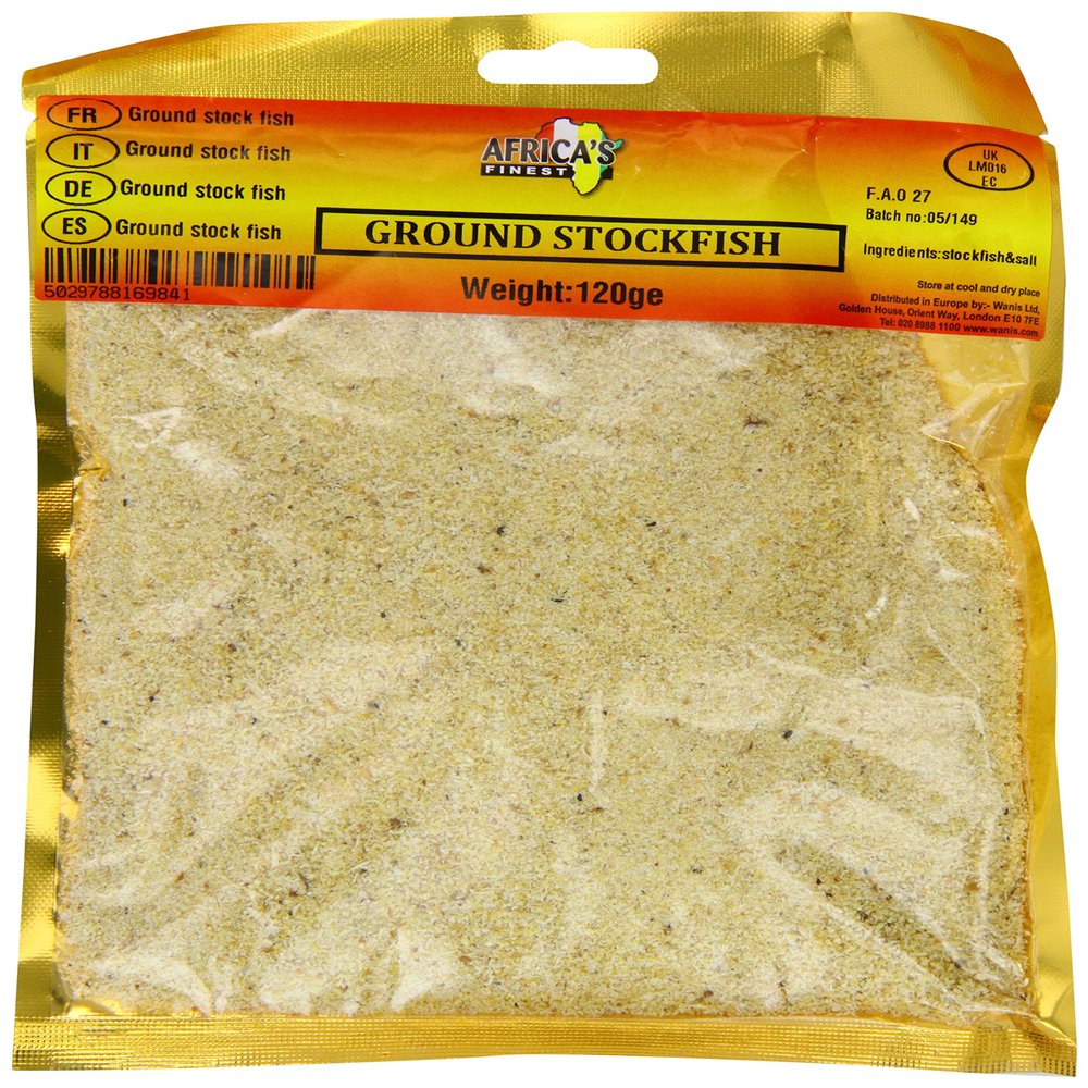 Africas Finest Ground Stock Fish 120g, (Pack of 10), Dried Ground Stockfish Powder with Salt, Traditional African Cooking Ingredient for Soups, Stews, Sauces & Everyday Recipes