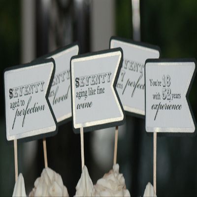 All About Details Black & White 70th Birthday Quotes Cupcake Toppers, Set of 12