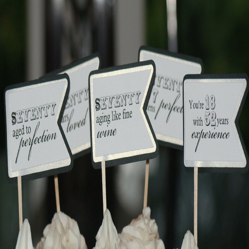 All About Details Black & White 70th Birthday Quotes Cupcake Toppers, Set of 12